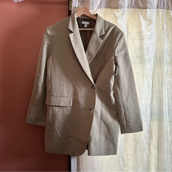 TOPSHOP‎ Button Dad Blazer Oversized Suit Jacket Asymmetrical Beige NWT Size 4 - Picture 4 of 11